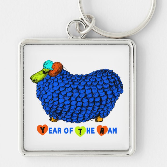 Blue Ram Chinese New Year Zodiac Keychain (Front)