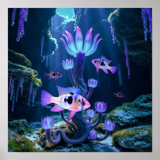 Blue Ram Cichlids Fantasy Surreal Aquarium Fish Poster (Front)