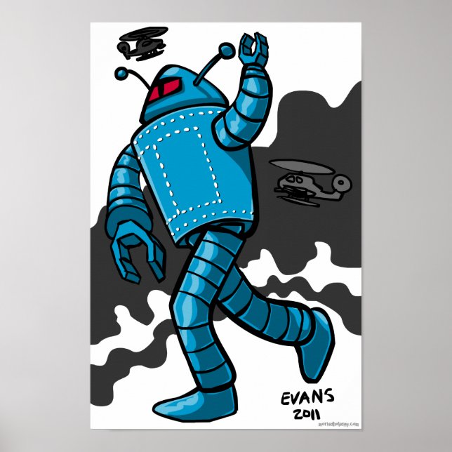 Blue Rampaging Robot Poster (Front)