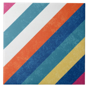 Blue Raspberry Orange Yellow White Stripes Pattern Tile