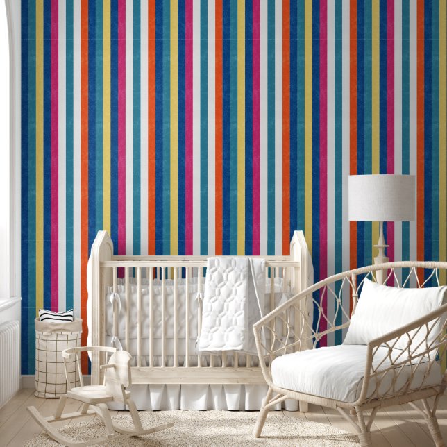 Blue Raspberry Orange Yellow White Stripes Pattern Wallpaper (Kids)