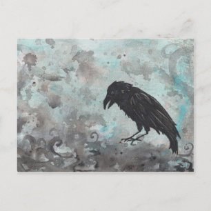 Blue Raven Crow abstract postcard