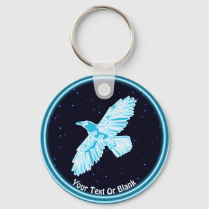 Blue Raven On Stars Keychain