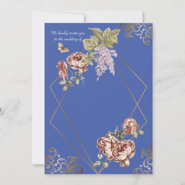 Blue Ray of Floral Wedding Invitation Card (Front)