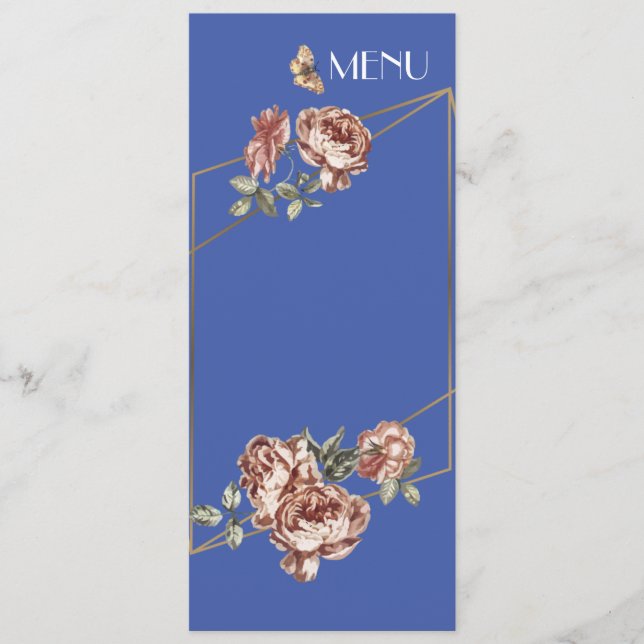 Blue Ray of Floral Wedding "Menu" Card (Front)