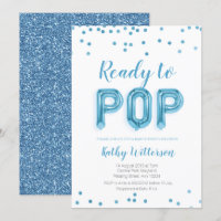Blue Ready to Pop baby shower invitation
