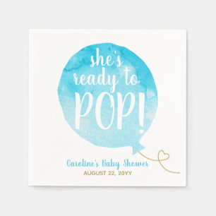 Blue Ready to Pop Balloon Baby Boy Shower Napkin