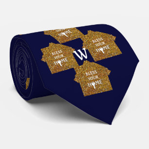  Blue Real Estate BLESS YOUR HOME Glitter Monogram Tie