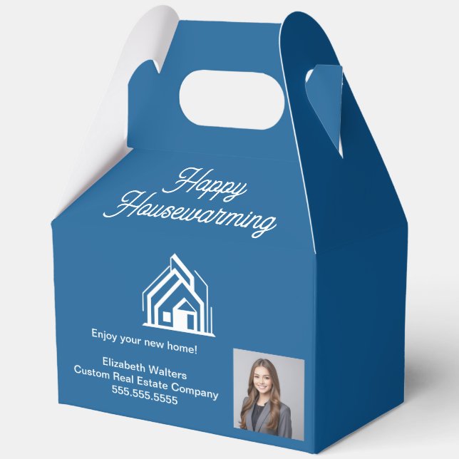 Blue Real Estate Company Agent Photo Customized Favor Box (Front)