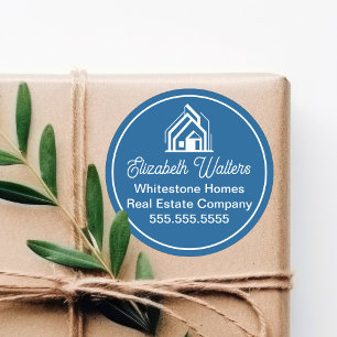 Blue Real Estate Company Chic Customized Realtor Classic Round Sticker