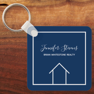 Blue Real Estate Company Custom Realtor Square Keychain