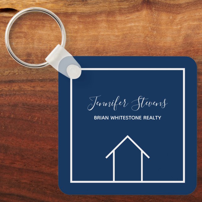 Blue Real Estate Company Custom Realtor Square Keychain (Front)