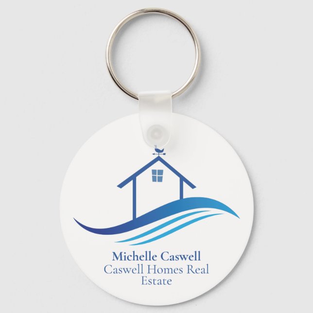 Blue Real Estate Company Home Modern Logo Custom Keychain (Front)
