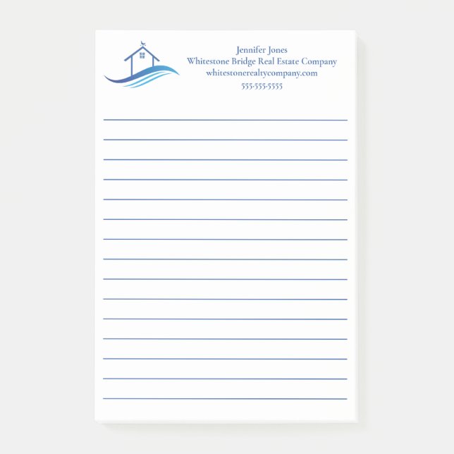 Blue Real Estate Company House Custom Lined Post-it Notes (Front)