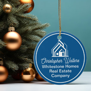 Blue Real Estate Company Personalized Realtor Ceramic Ornament