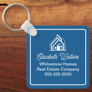 Blue Real Estate Company Personalized Realtor Keychain