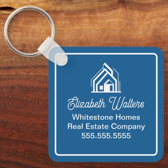 Blue Real Estate Company Personalized Realtor Keychain (Front)