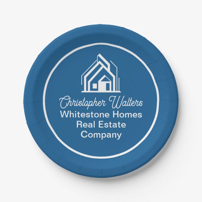 Blue Real Estate Company Personalized Realtor Paper Plate (Front)