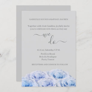 Blue Real Roses Flowers Grey Elegant We Do Wedding Invitation