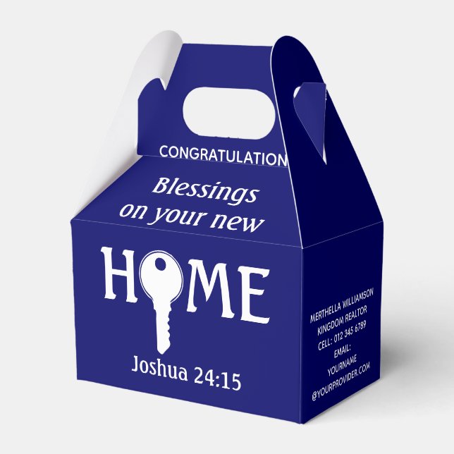 Blue Realtor to Client NEW HOME Closing Gift Favor Box (Back Side)