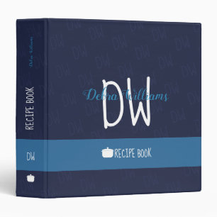 blue recipe book with custom monogram binder