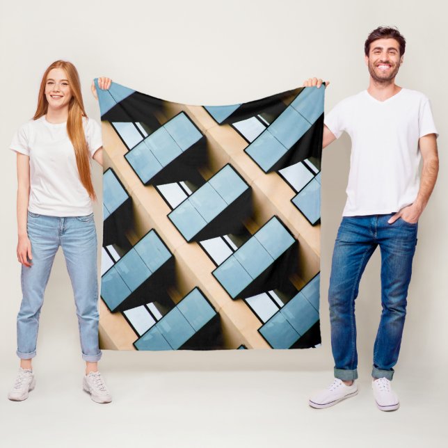 Blue Rectangle Abstract  Fleece Blanket (In Situ)