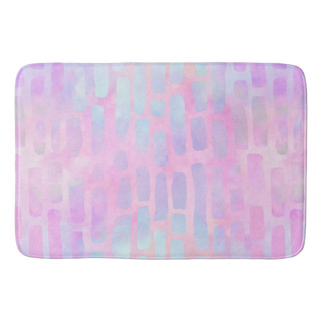Blue Rectangle Shapes on Pink Background Bath Mat (Front)