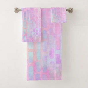 Blue Rectangle Shapes on Pink Background  Bath Towel Set