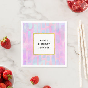 Blue Rectangle Shapes on Pink Background Birthday Napkin
