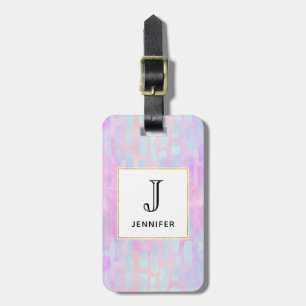 Blue Rectangle Shapes on Pink Background Luggage Tag