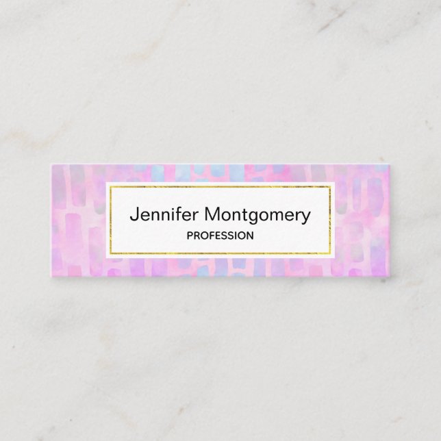 Blue Rectangle Shapes on Pink Background  Mini Business Card (Front)