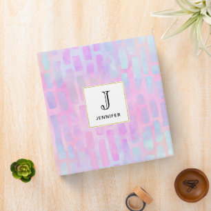 Blue Rectangle Shapes on Pink Background Monogram Binder