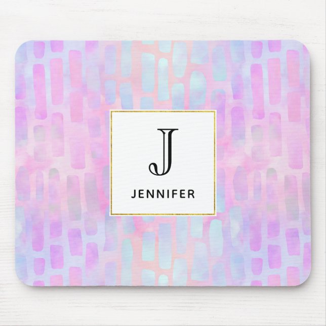 Blue Rectangle Shapes on Pink Background Mouse Pad (Front)