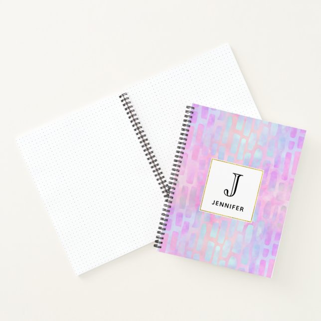 Blue Rectangle Shapes on Pink Background Notebook (Inside)