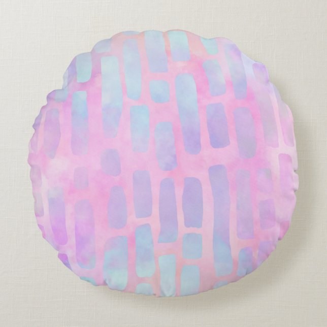 Blue Rectangle Shapes on Pink Background  Round Pillow (Front)