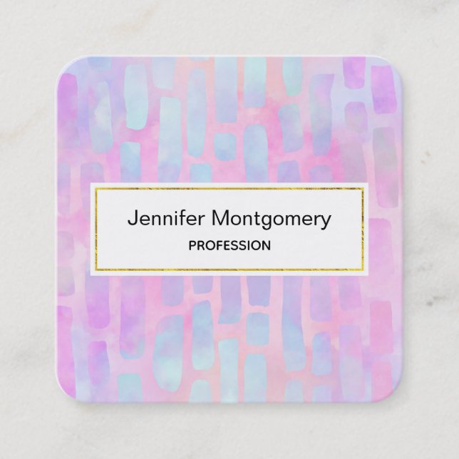 Blue Rectangle Shapes on Pink Background Square Business Card (Front)