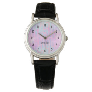 Blue Rectangle Shapes on Pink Background Watch