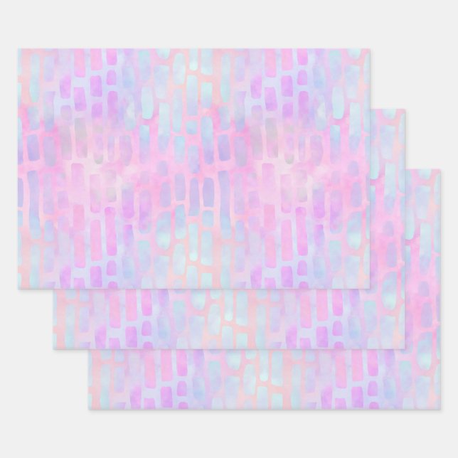 Blue Rectangle Shapes on Pink Background  Wrapping Paper Sheet (Set)