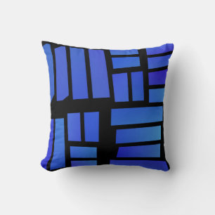 Blue Rectangular Tiles on a Black background Throw Pillow