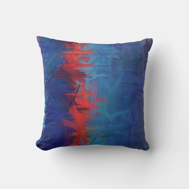 Blue Red Abstract Art Painting Throw Pillow (Front)