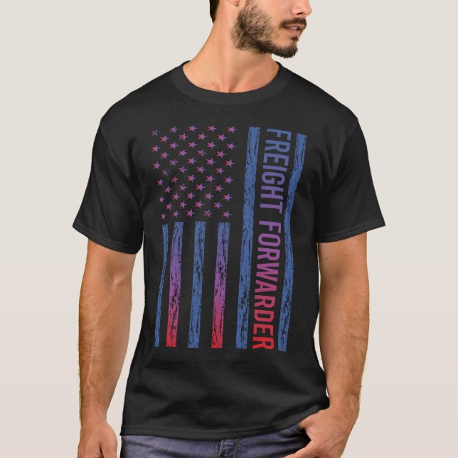 Blue Red American Flag Freight Forwarder T-Shirt (Front)
