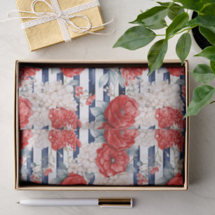 Blue Red Anchors Floral Stripes Beach Birthday Tissue Paper