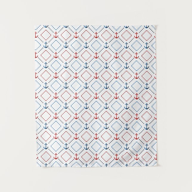 Blue, Red anchors, Marine Tapestry (Front)