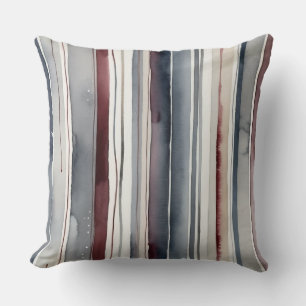 Blue, Red and Grey Stripes Throw Pillow
