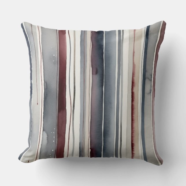 Blue, Red and Grey Stripes Throw Pillow (Front)