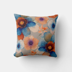 Blue, Red and orange Floral Throw Pillow