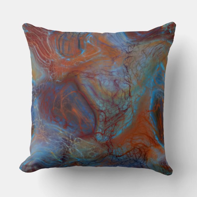 Blue, Red and Rust Marble abstract Throw Pillow (Front)