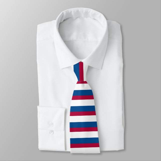 Blue Red and White Horizontally-Striped Tie (Tied)
