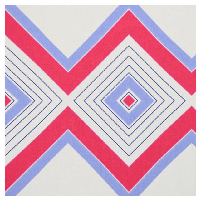 Blue Red and White Modern  Print Fabric (Swatch)