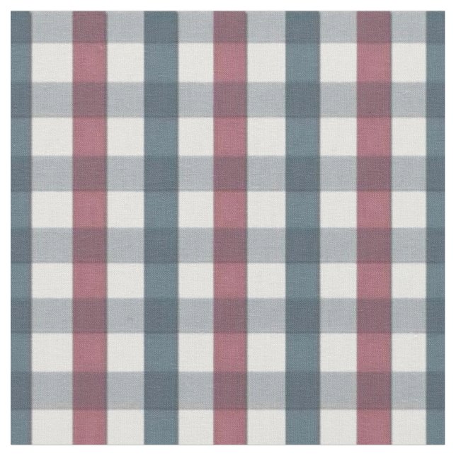 Blue, Red and White Plaid Pattern Fabric (Close Up)